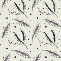 Autumn pattern with seeds pods doodle hand drawn pastel colors. vector