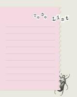 To do list vintage collage style with hand drawn stamp monochrome bugs, pink template for notes reminders. vector