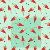 Seamless watermelon slice pattern. Vector blue background.