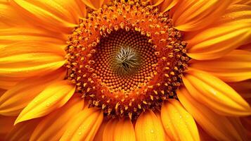 Vibrant and energetic sunflower macro. Big yellow petals with an orange center. Created with photo