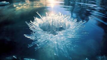 agua y un pedazo de hielo. ai generado foto