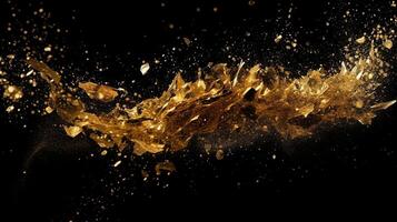 Gold Glitter Dust Scattered on Black Background photo