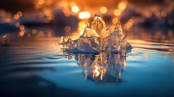 agua y un pedazo de hielo. ai generado foto