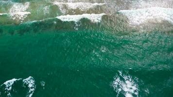 aérien vue de le méditerranéen côte, vagues atteindre le déserté sablonneux plage video