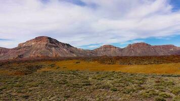 Aerial view of solidified lava and sparse vegetation in the Teide National Park. Tenerife, Canary Islands video