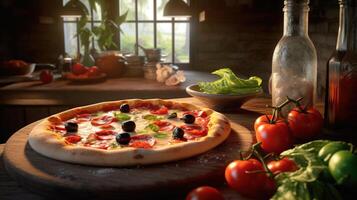 Appetizing fresh Pizza with. Fresh homemade pizza. Created with photo