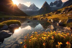 Amazing still reflections at Lake surrounded by mountains created with photo