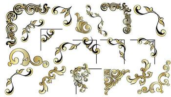 Vector set of vintage baroque corners and dividers.Border,angle,swirl,antique  acanthus,damask scroll ornament swirl.Victorian monogram heraldic shield swirl.Retro floral leaf pattern border foliage