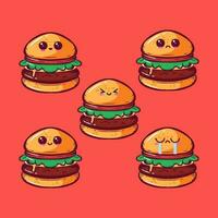 vector illustration of a burger character in various expressions