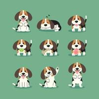 dibujos animados beagle cachorros en varios posa, conjunto de linda mascota dibujos. vector