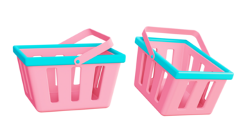 3d illustration icon of pink shopping basket cart for UI UX web mobile app social media ads png