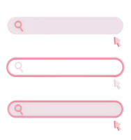 3d illustration icon of pink search bar with pointer for UI UX web mobile app social media ads png