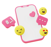 3d illustration icon of pink smartphone with emoji for UI UX web mobile app social media ads png