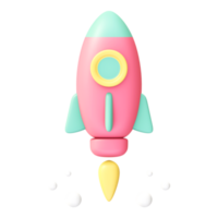 3d illustration icon of pink rocket launcher or spaceship for UI UX web mobile app social media ads png