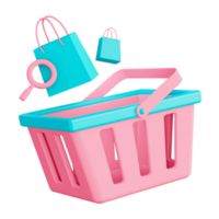3d illustration icon of shopping basket and shopping bag for UI UX web mobile app social media ads png