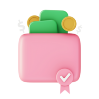 3d illustration icon of purse or wallet with money and coin for UI UX web mobile app social media ads png