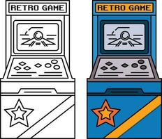 Retro arcade game line art and colored illustration vector image