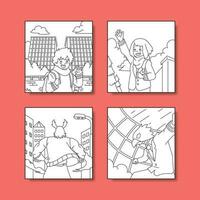 Set of Super Hero Members Coloring Pages vector