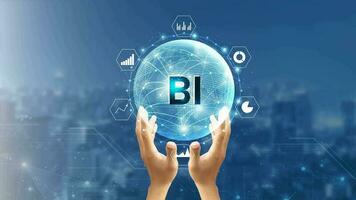 Intelligence BI and business analytics BA with key performance indicators KPI dashboard concept.Website designer working digital tablet and smart phone. photo