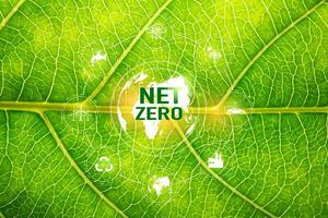 Net Zero and Carbon Neutral Concepts Net Zero Emissions Goals With a connected icon concept related to Net Zero with hexagon grid. photo