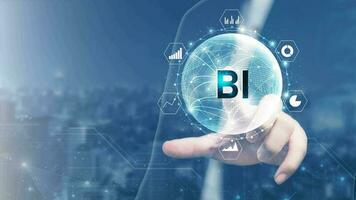 Intelligence BI and business analytics BA with key performance indicators KPI dashboard concept.Website designer working digital tablet and smart phone. photo