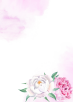 bloemen achtergrond kaart. bruiloft uitnodiging sjabloon met roze en wit pioenrozen. Purper roze waterverf spatten. voor opslaan de datum, groet kaarten, poster, en Hoes ontwerp. png