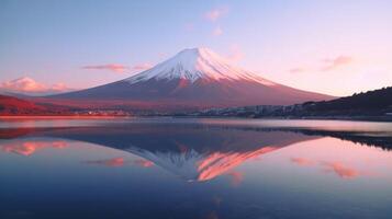 paisaje de montaña fuji o fujisan con reflexión en shoji lago ilustración ai generativo foto