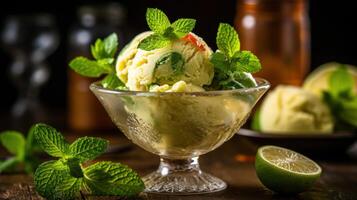 Lime and mint ice cream. Illustration photo