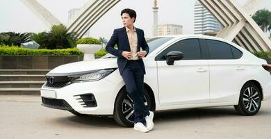 Young Asian business man with car photo