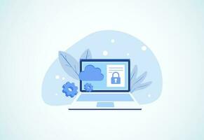 Cloud computing security design concept. Online security and data protection. Vector illustration