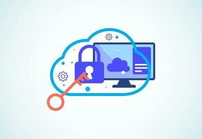 Cloud computing security design concept. Online security and data protection. Vector illustration