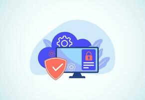 Cloud computing security design concept. Online security and data protection. Vector illustration