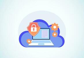 Cloud computing security design concept. Online security and data protection. Vector illustration