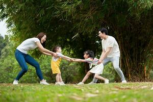 Young Asian family in the park photo