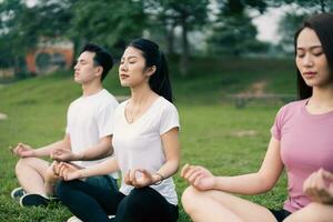 Group Asian people excercise at park photo