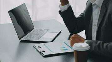 Audit concept,Administrator business man financial inspector and secretary making report calculating balance. Internal Revenue Service checking document. video