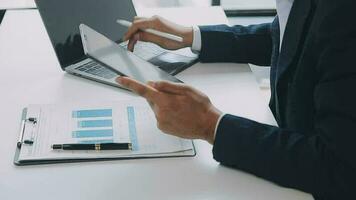 Audit concept,Administrator business man financial inspector and secretary making report calculating balance. Internal Revenue Service checking document. video