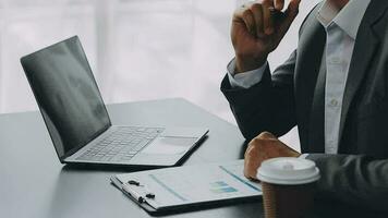 Audit concept,Administrator business man financial inspector and secretary making report calculating balance. Internal Revenue Service checking document. video