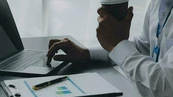 Audit concept,Administrator business man financial inspector and secretary making report calculating balance. Internal Revenue Service checking document. video