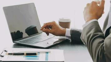 Audit concept,Administrator business man financial inspector and secretary making report calculating balance. Internal Revenue Service checking document. video