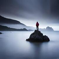 imagen de un paisaje con calma agua. ai generado foto