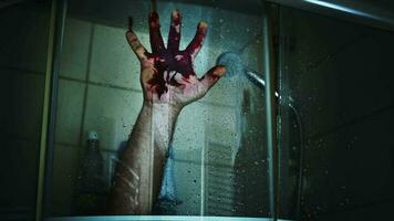 meurtre la criminalité sanglant main sur douche fenêtre video
