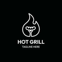 hot grill  line art outline logo vector