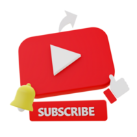 3d illustration icon of youtube subscribe like and share for UI UX web mobile app social media ads png