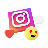 3d illustration icon of instagram love comment with emoji for UI UX web mobile app social media ads png