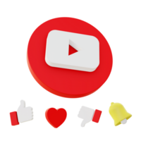 3d illustration icon of youtube like with bell notification for UI UX web mobile app social media ads png