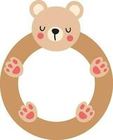 Funny teddy bear round frame vector