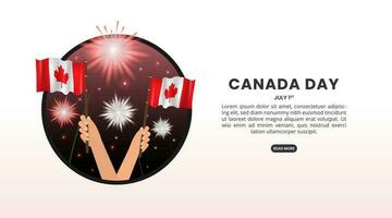 Canada Day background with waving flags and fireworks vector