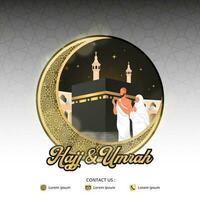 Square Hajj and Umrah or Islamic pilgrimage background with the Kaaba and Hajj people vector