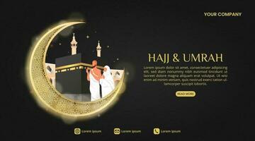 hajj y Umrah o islámico peregrinaje antecedentes con un Luna y la meca situación vector